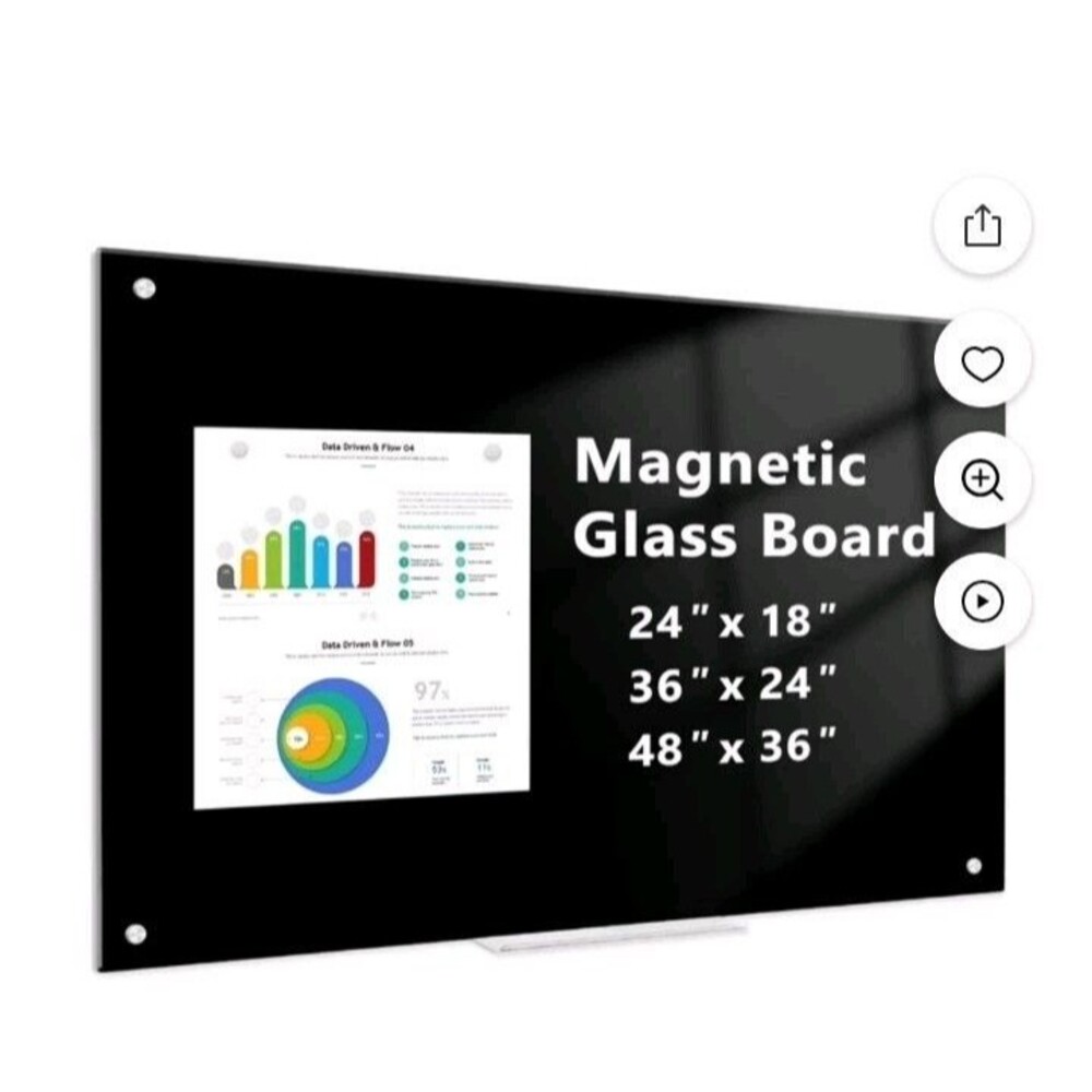 Black Glass Dry Erase Board 24x18 Magnetic Glass Board Frameless Black Glass...